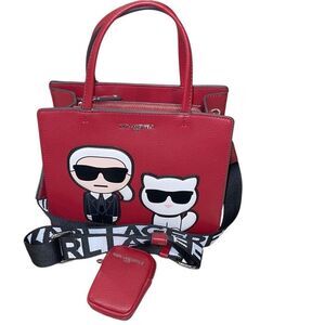 Karl Lagerfeld Paris Womens Maybelle Satchel Crossbody With Pouch Red Medium NWT
